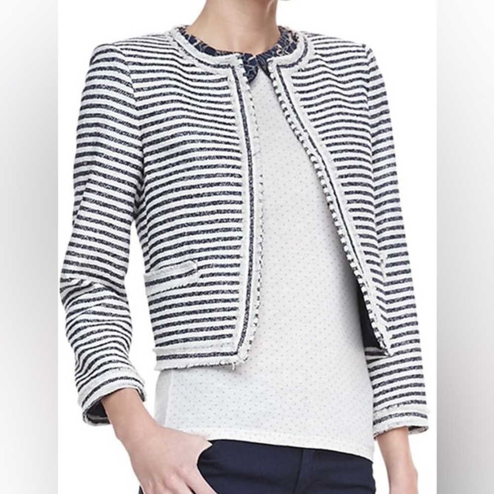 Alice + Olivia Kidman Tweed Fringed Metallic Threads Jacket - Small measured